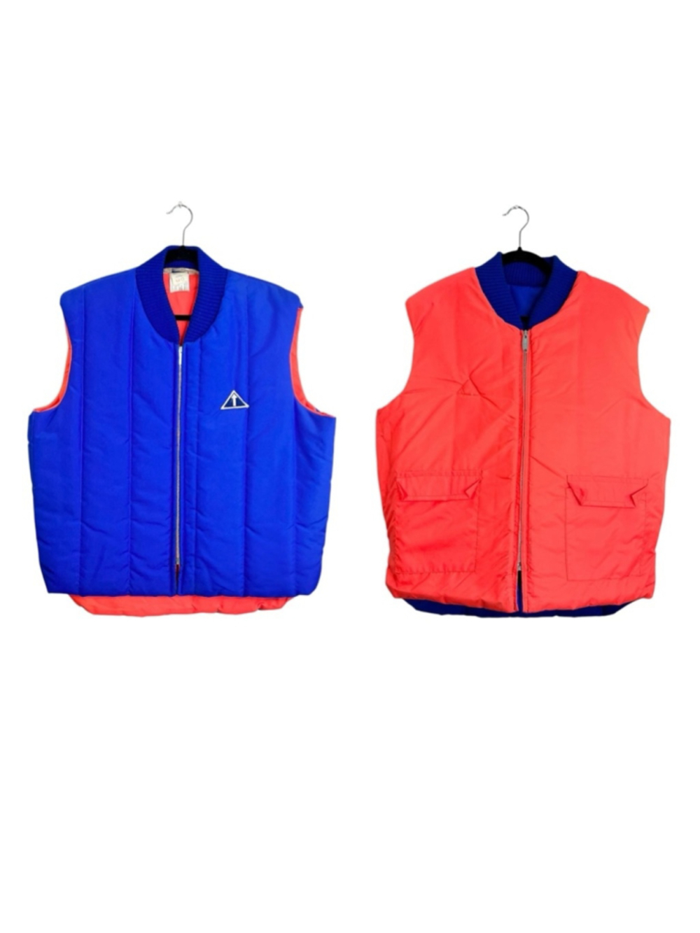 Vtg 70s 80s Avon Sportswear reversible boxy blue orange full zip puffer vest XL